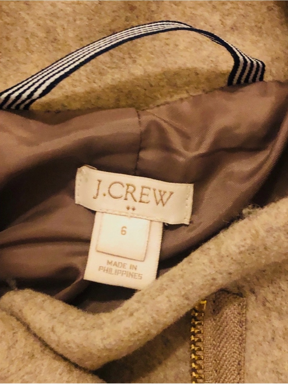 J.Crew Tan Beige Stand Collar Wool Blend Mid Length City Coat Women size 6 - Picture 2 of 14